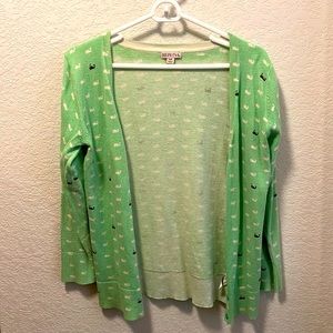 Merona cardigan, green with blue and white whales.